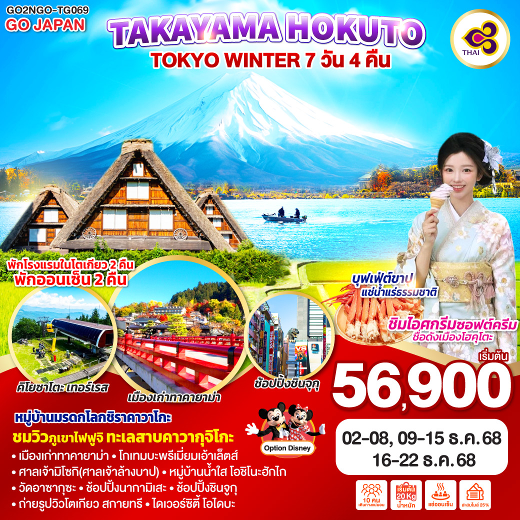 ทัวร์ญี่ปุ่น TAKAYAMA HOKUTO TOKYO WINTER 7วัน 4คืน  (TG)